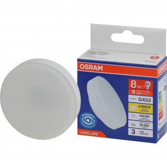 Лампа светодиодная OSRAM LED 8Вт GX53 3000К 640Лм спот 220В Лампа светодиодная OSRAM LED 8Вт GX53 3000К 640Лм спот 220В